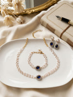 Load image into Gallery viewer, Blue Gemstone with Pearl Chain Necklace

