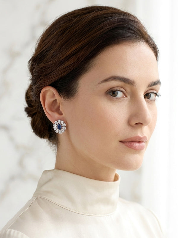 Blue Stone AD Earrings | Silver Stud with Blue Gemstones