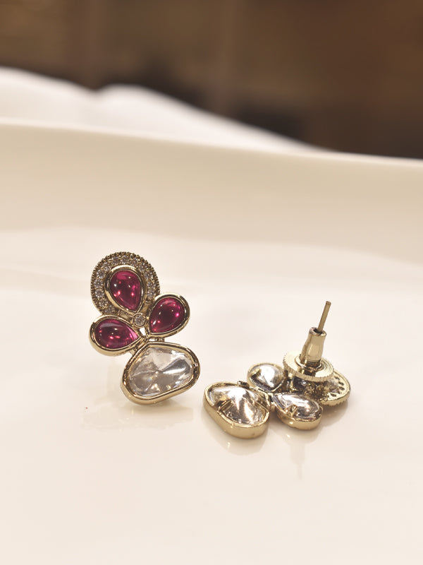 Butterfly shaped earring with red gemstones | red gemstones stud