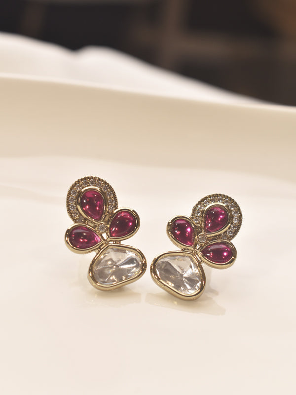 Butterfly-Shaped Earrings with Red Gemstones 