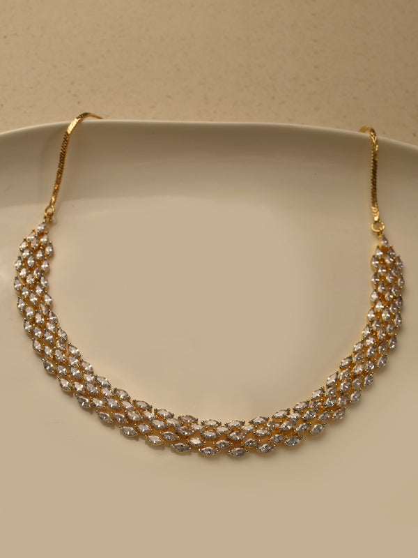  Cascading Marquise Wave Golden AD Necklace