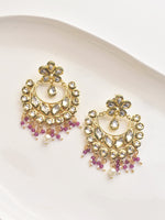 Load image into Gallery viewer, Chandbali Kundan Earring with Pink Beaded
