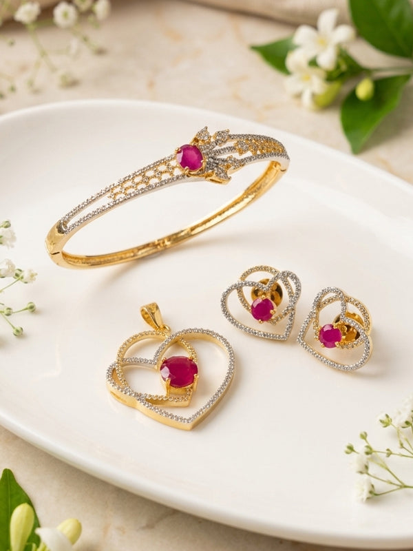 Charming Ruby-Red Heart Jewelry Combo Set
