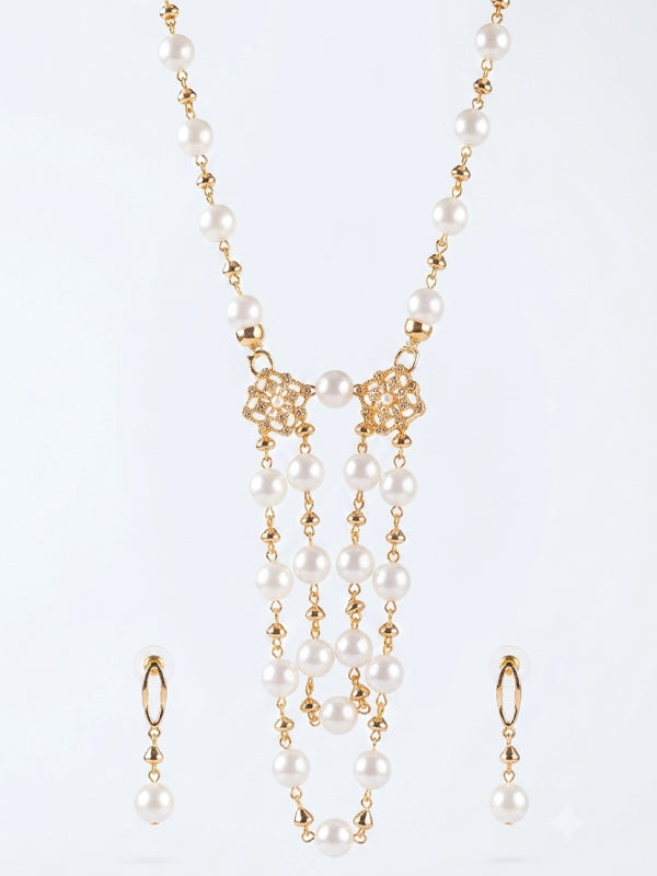 Classic grace with stunning multi strand pearl jewelry set | stylish gold tone pearl necklace