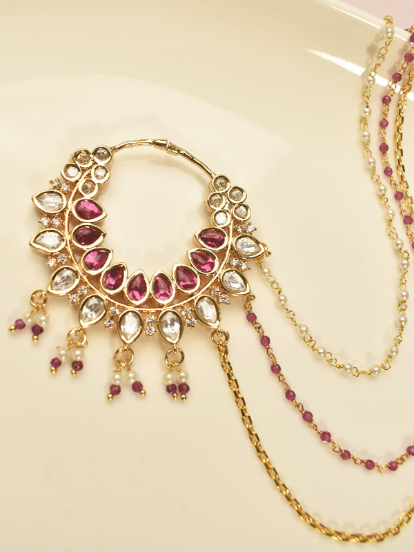 Classic Ruby-Pink & Polki Kundan Nath