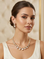 Load image into Gallery viewer, Clear Teardrop-Shaped Kundan Necklace | Golden Polish Kundan Necklace Set
