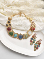 Load image into Gallery viewer, Colorful gemstone necklace and earrings 
