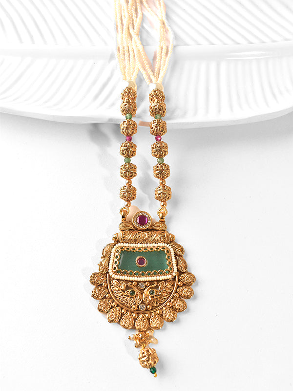 Golden Necklace with Colorful Stones | Traditional Necklace Set