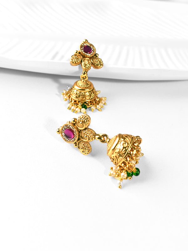 Golden Necklace with Colorful Stones | Traditional Necklace Set