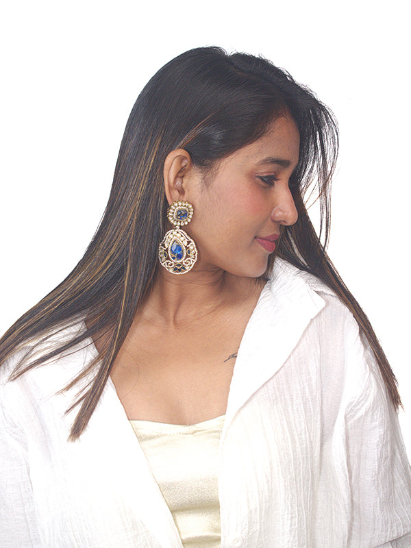 Ornate Earrings with Blue Gemstones | Stylish Kundan Earrings