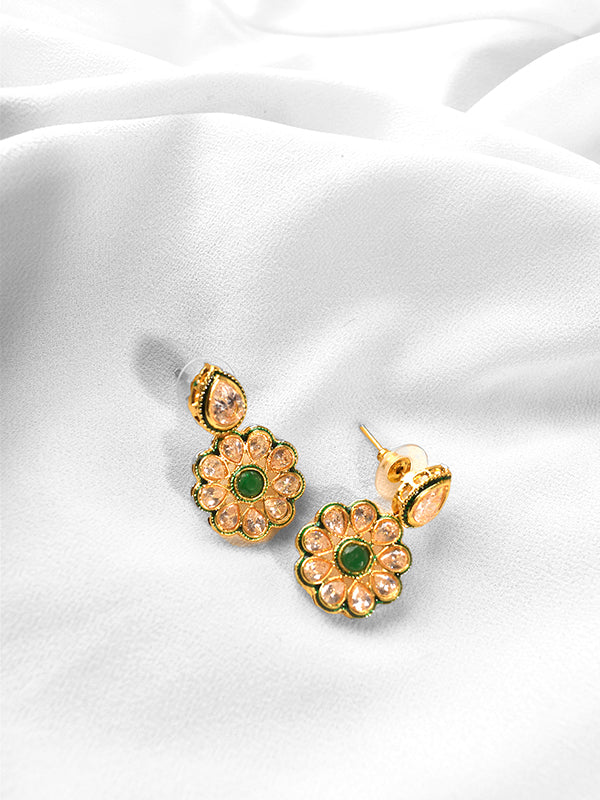 Flower Design Choker Set | Golden Necklace Set with Kundan