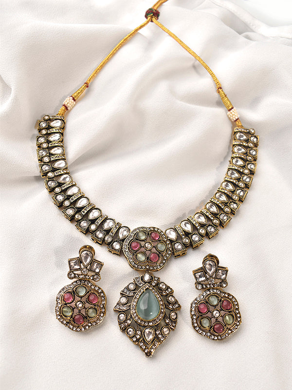 Beautiful Kundan Necklace set | Green and Red Stone Kundan Necklace set