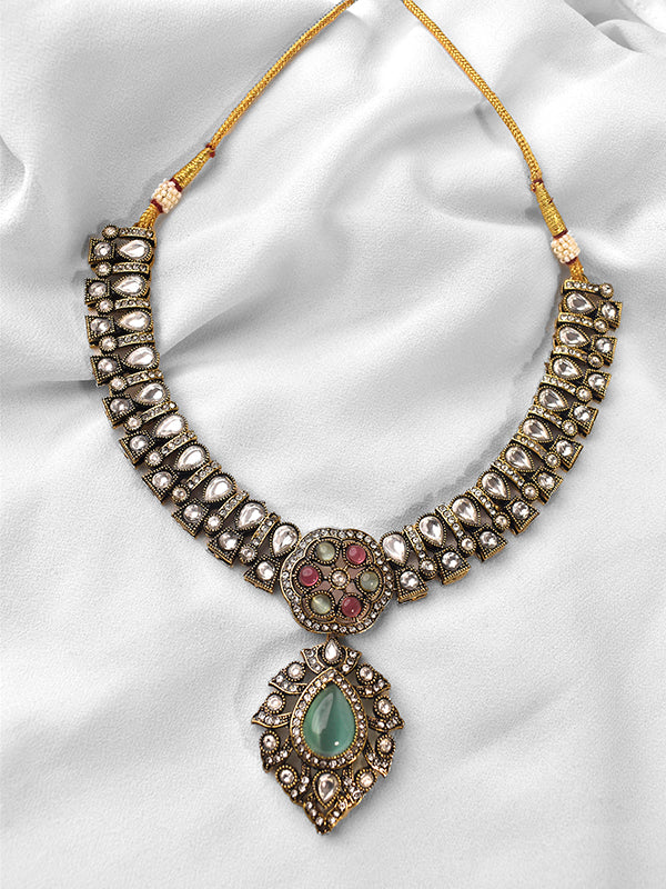 Beautiful Kundan Necklace set | Green and Red Stone Kundan Necklace set