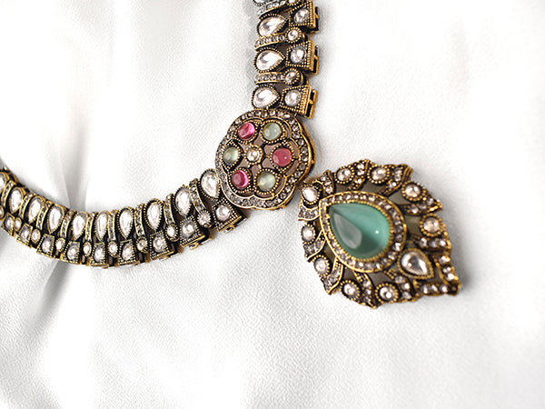 Beautiful Kundan Necklace set | Green and Red Stone Kundan Necklace set