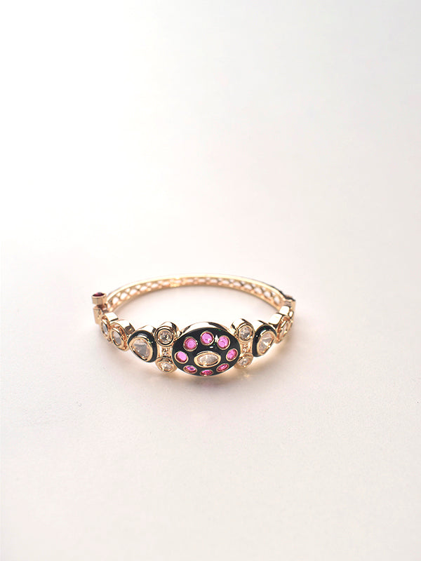 Kundan Bracelet with Green Gemstones | Golden Bracelet with Pink Gemstones