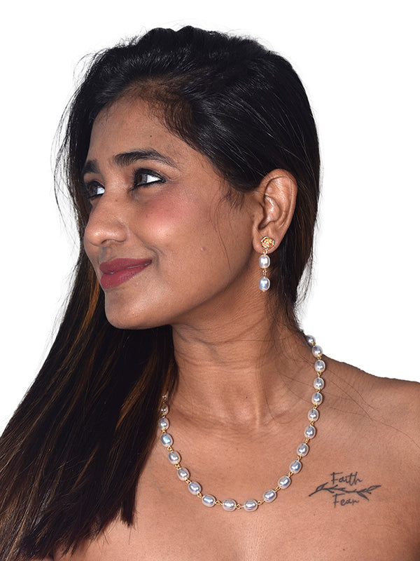 Silver Colour Beads Necklace | Single Line Necklace