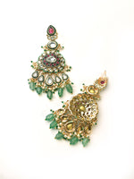 Load image into Gallery viewer, Bridal Kundan Choker Set | Ornate Necklace set with Green and Red Stones
