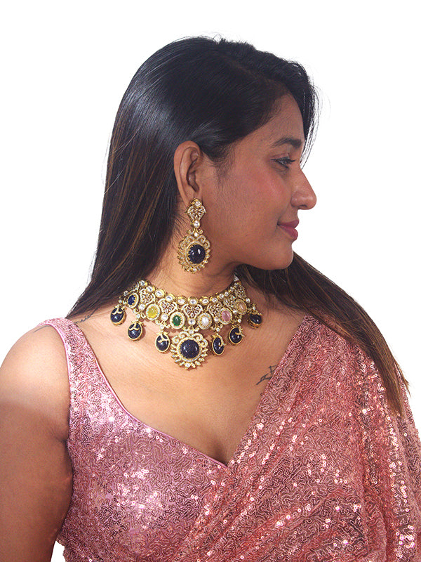 Decorative Necklace with Colorful Gemstones | Ornate Necklace with Multi Colour Gemstones