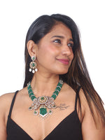 Load image into Gallery viewer, White Ad Necklace | Stone Necklace with Green Beads
