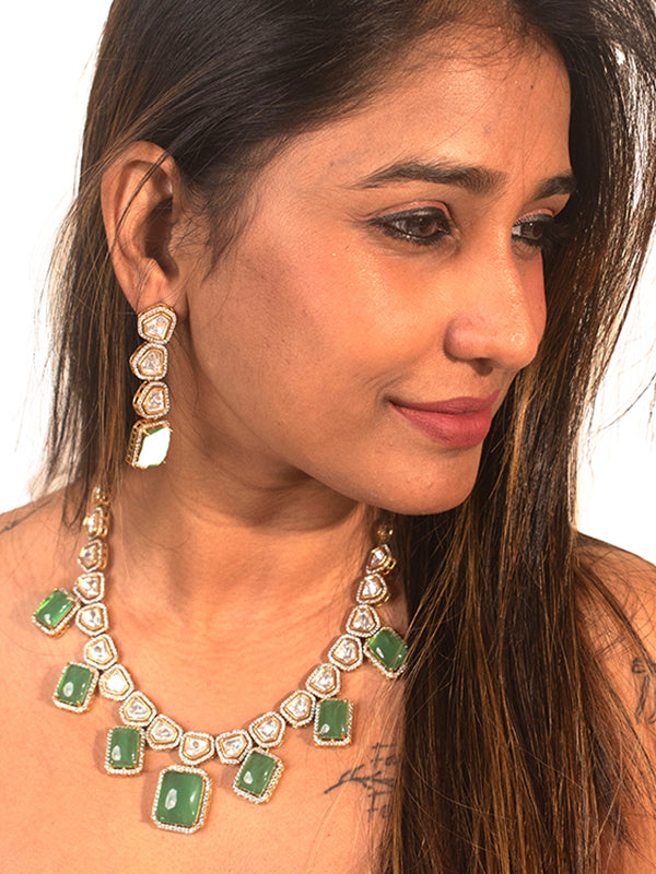 Stylish Kundan Necklace set | Kundan Necklace set with Green Stone