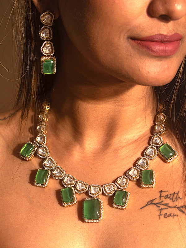 Stylish Kundan Necklace set | Kundan Necklace set with Green Stone