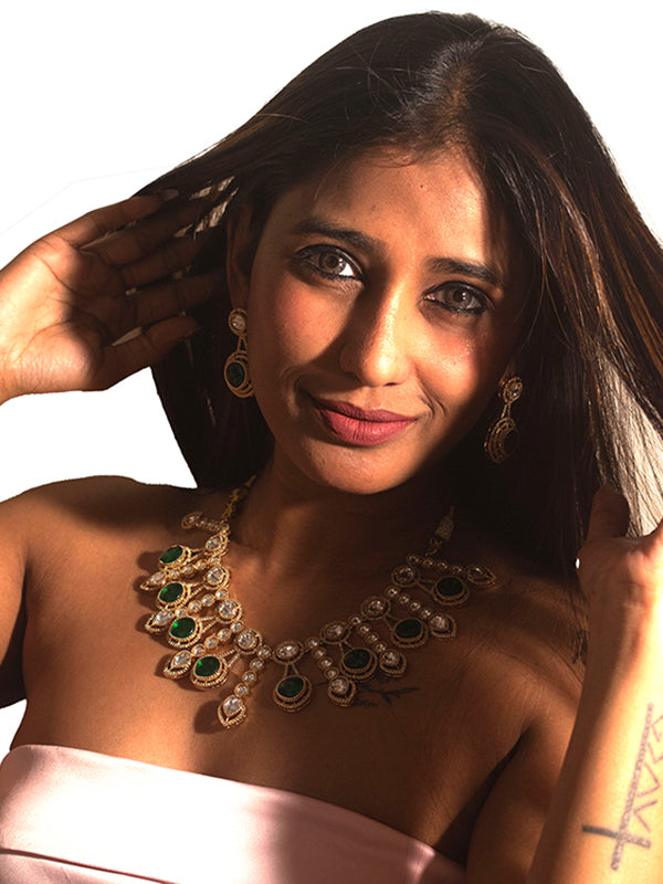 Kundan Necklace with Green Stones | Kundan Necklace Set