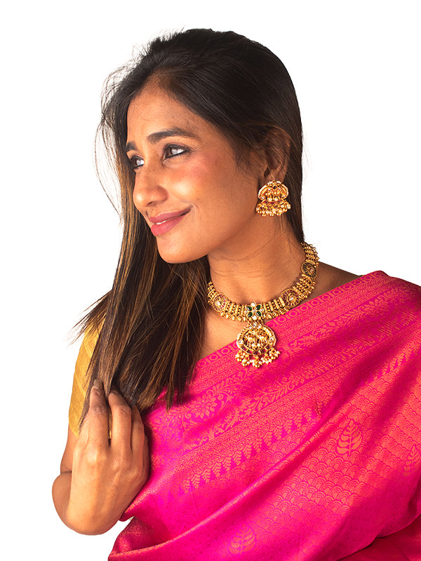 Golden Necklace with Intricate design | Traditional Necklace Set With Kundan