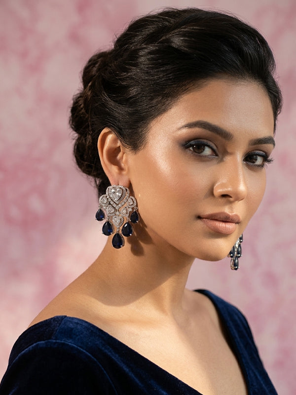 Dangling blue teardrop shaped stones earring | party wear ad earrings