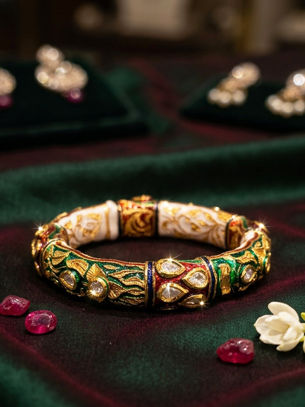 Decorative bangles with golden and green patterns 