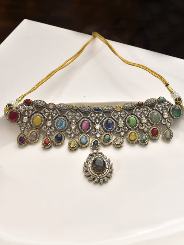 Decorative necklace with colorful gemstones 