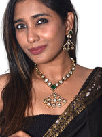 Load image into Gallery viewer, Delicate Pendant with a Green Gemstone | Stylish Kundan Pendant Set
