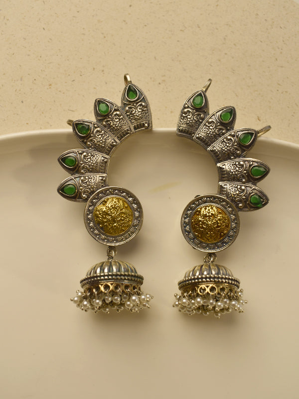 Dual toned wing ear crawler jhumka earrings with pearls