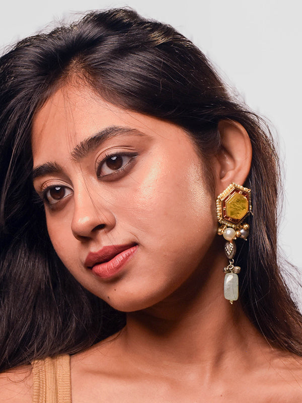 Earring With big yellow Stone | Traditional Earring