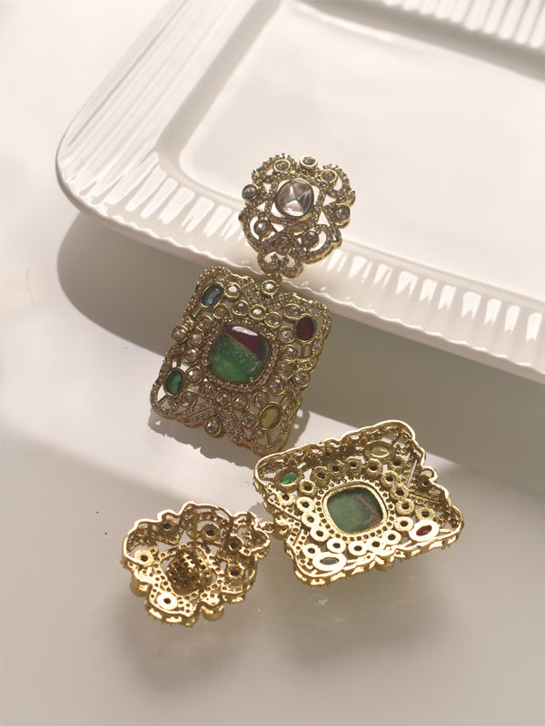 Multi Colour Kundan Earrings | Square Earrings