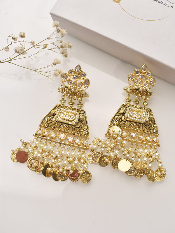 Golden Polish Earrings | Kundan Earrings