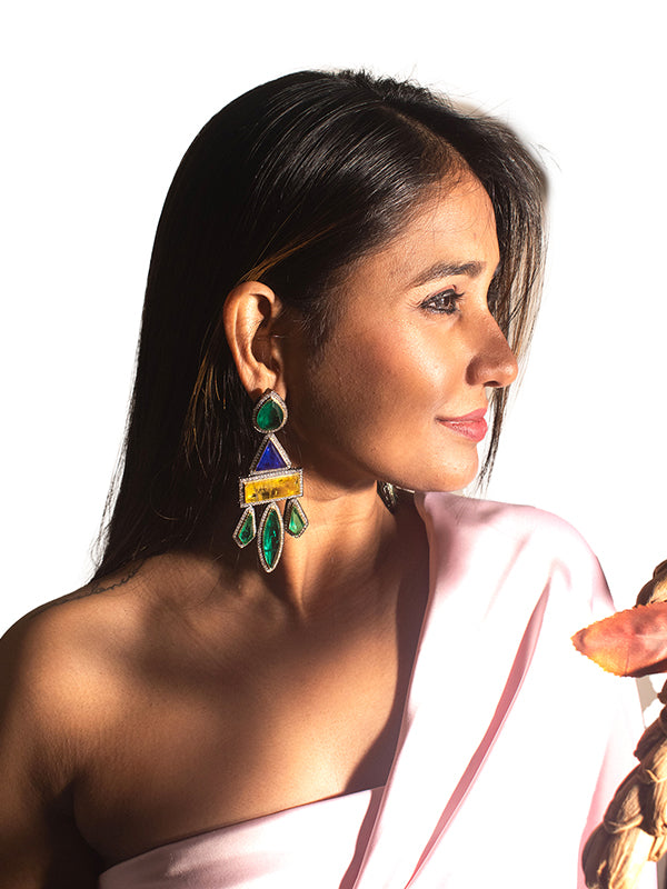  Earrings with Green, Blue, and Yellow Stones 