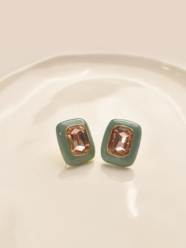 Earrings with Green and Golden Accents 