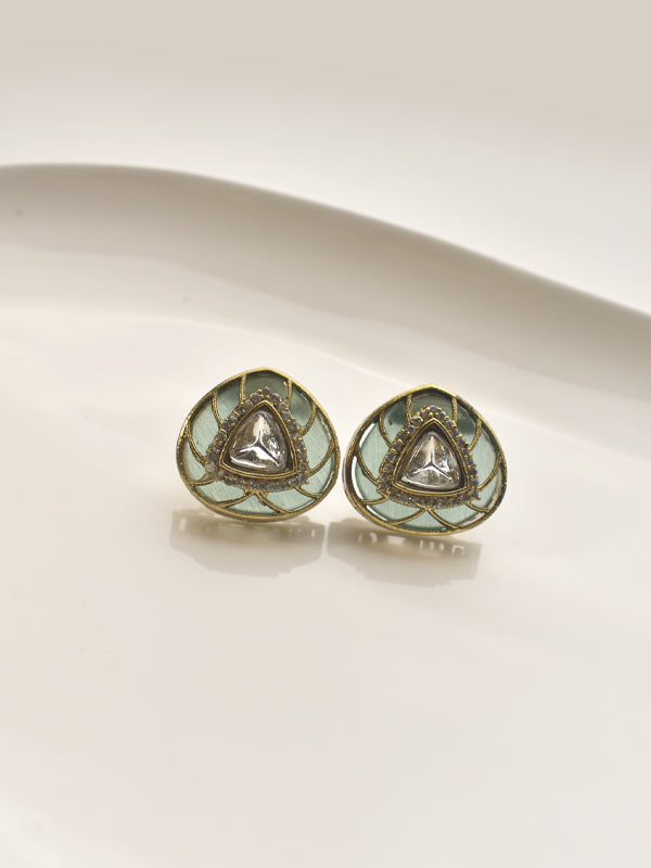 Earrings with green and golden design 