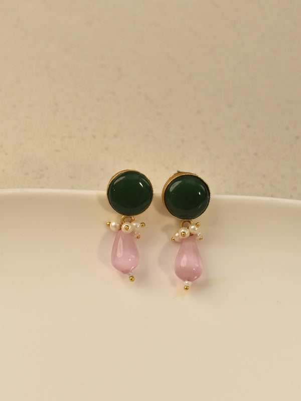 Earrings with green and pink Stones 