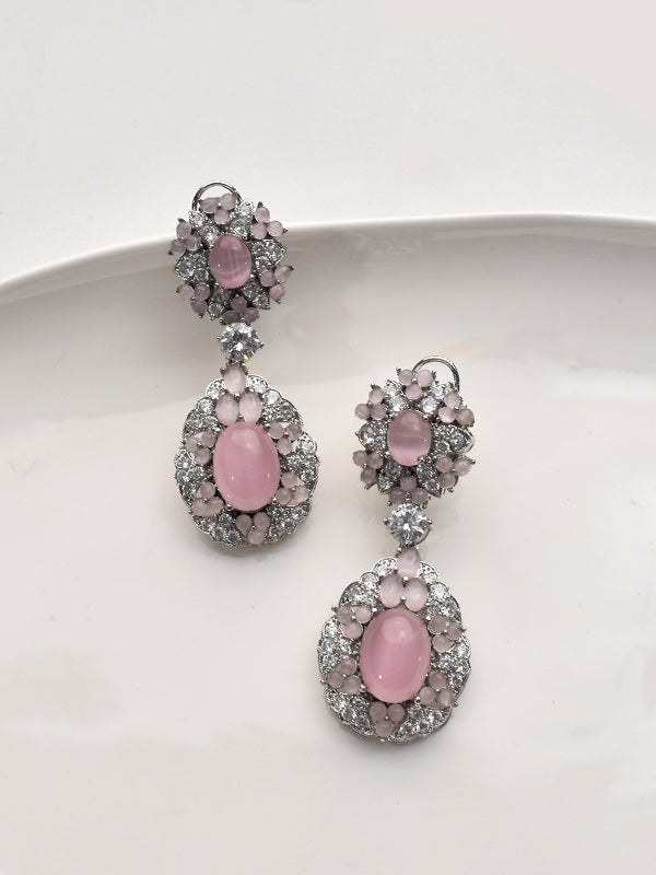 Elegant Earrings with Pink Gemstones 