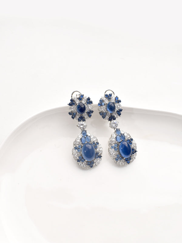 Elegant Earrings with Blue Gemstones | Long Earring with AD Stone
