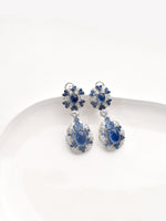 Load image into Gallery viewer, Elegant Earrings with Blue Gemstones | Long Earring with AD Stone

