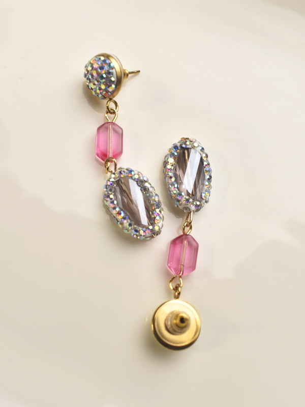 Elegant earrings with pink and clear gemstones 