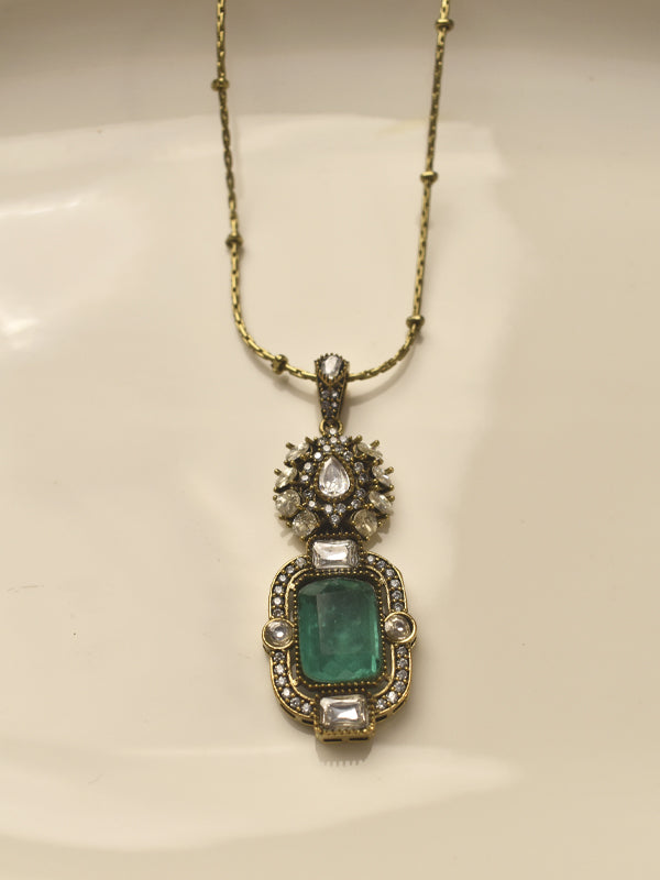Emerald cut green gemstone pendant necklace set for women