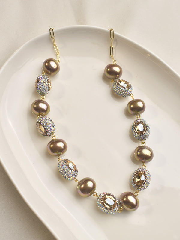 Fashion Necklace with Crystal-Embellished Beads
