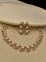 Load image into Gallery viewer, Faux Pearl &amp; AD Wave Jewelry Set | Modern Crystal Drop Necklace Set
