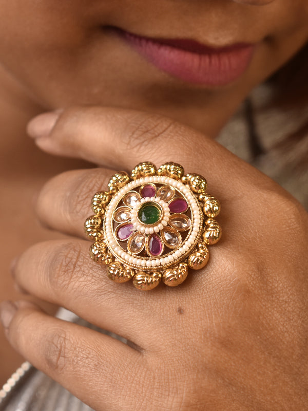 Golden Finger Ring with Purple Gemstones | Finger Rings For Women