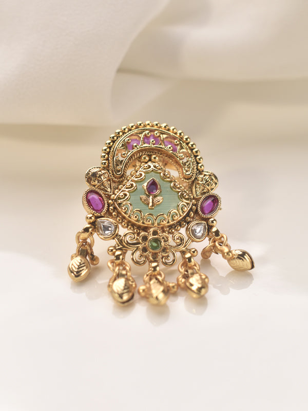 Finger Ring with Purple and Green Gemstones