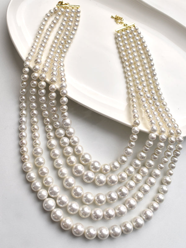 Five Layered Pearl Necklace | White Pearl