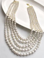 Load image into Gallery viewer, Five Layered Pearl Necklace | White Pearl
